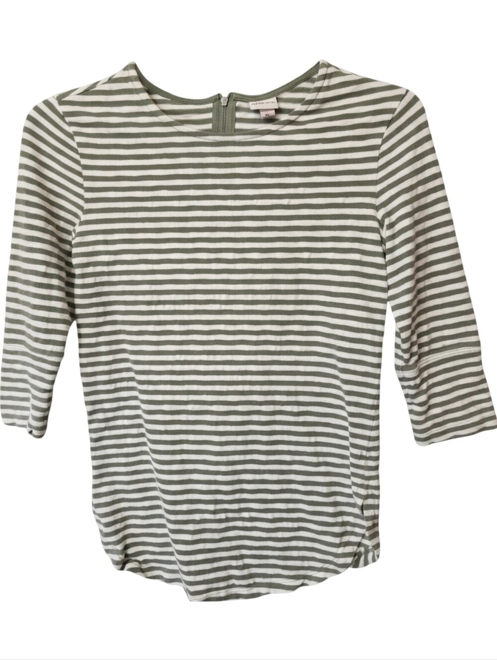 MERONA Green White Striped Tunic 3/4 Sleeve Exposed Zip Top XS